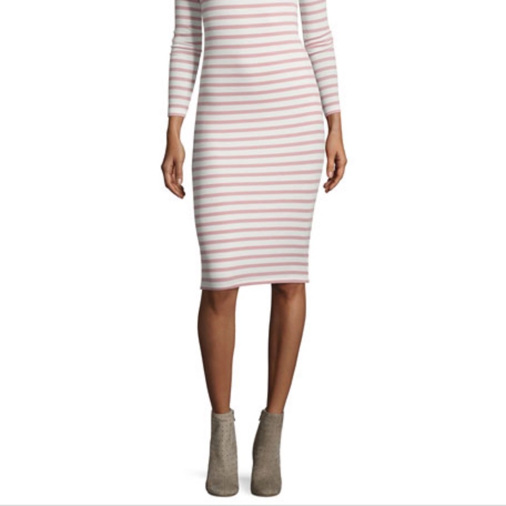 ATM Anthony Thomas Melillo Pink Ivory Stripe Midi Long Dress Stretchable
